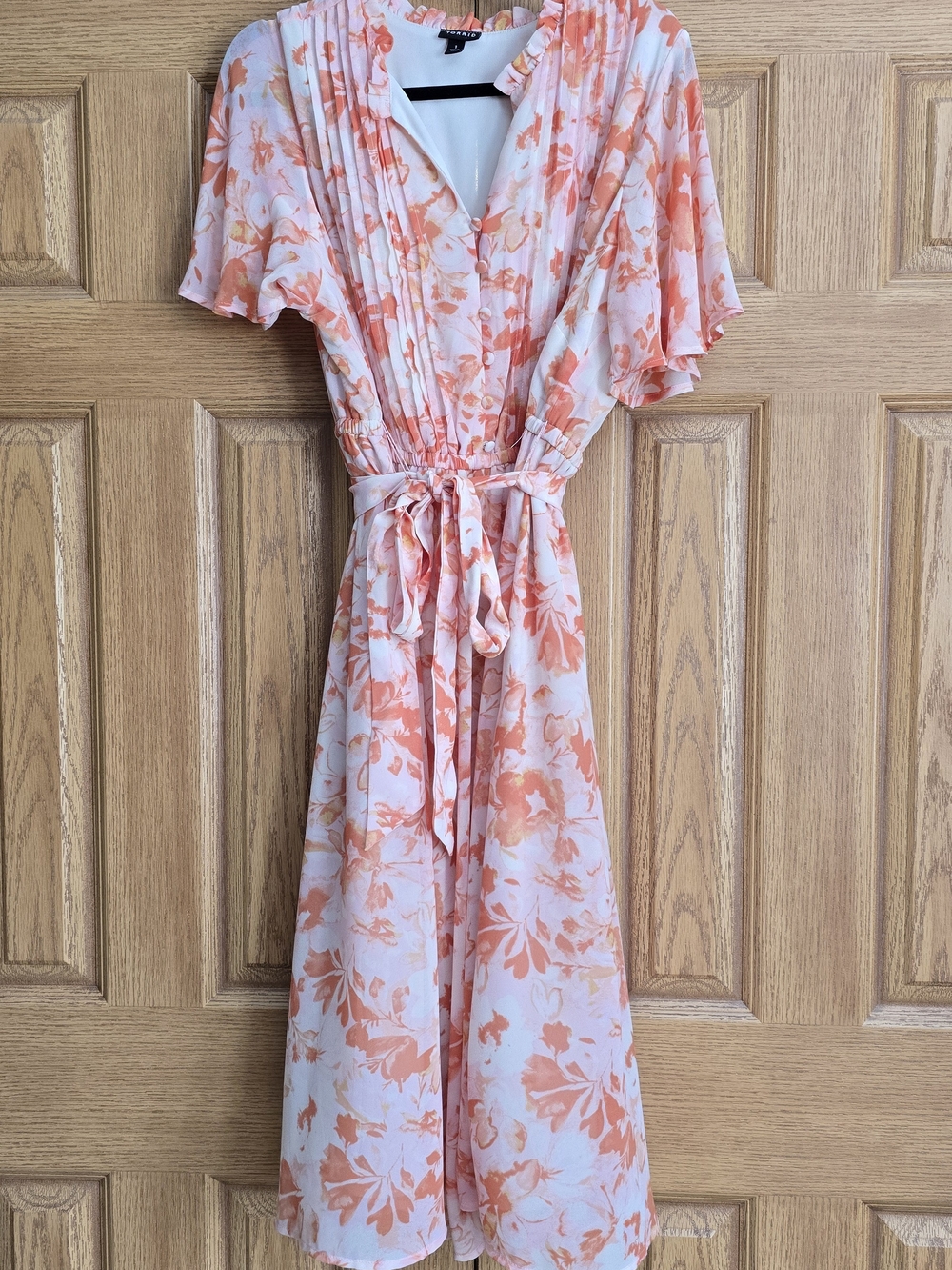torrid Peach Floral Midi Wrap Dress with Tie Waist